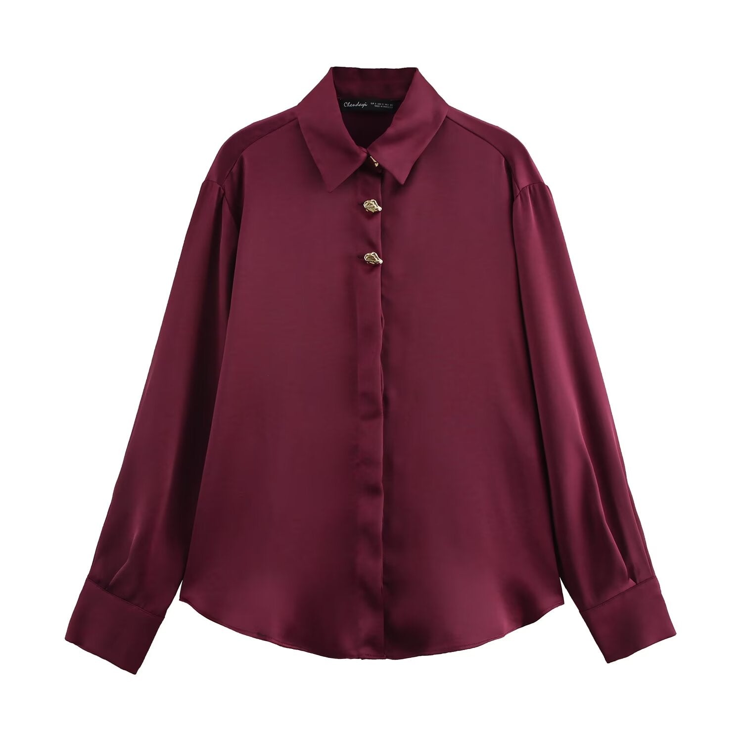 Metal Breasted Satin Textured Shirt Spring Women Clothing