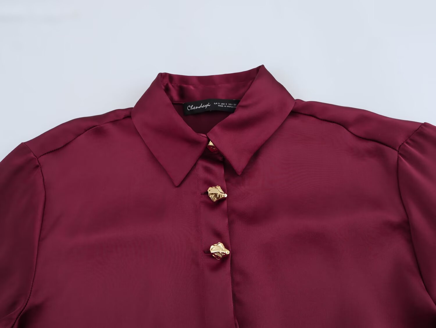 Metal Breasted Satin Textured Shirt Spring Women Clothing