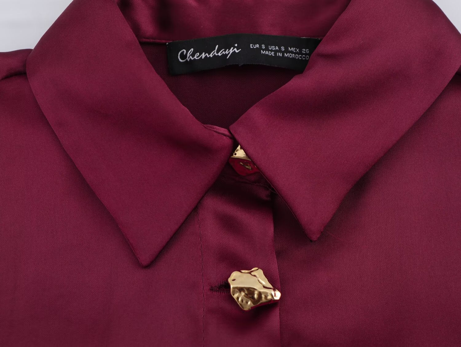 Metal Breasted Satin Textured Shirt Spring Women Clothing