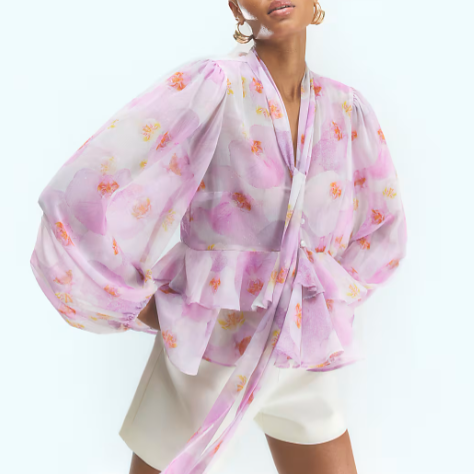 Spring Women Clothing Stylish Simple Casual Chiffon Lace up Laminated Shirt