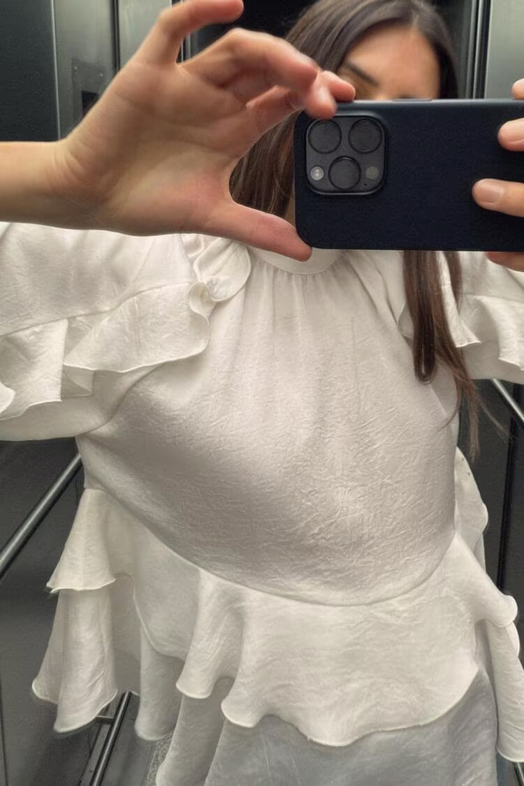 Spring Summer Women Clothing Elegant Fashionable All Match Laminated Decoration Shirt