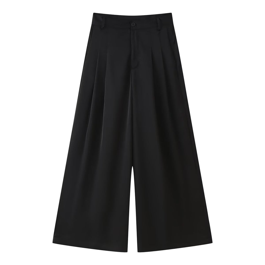 Women Clothing Spring Black Personalized Casual High Waist Drooping Straight Leg Trousers