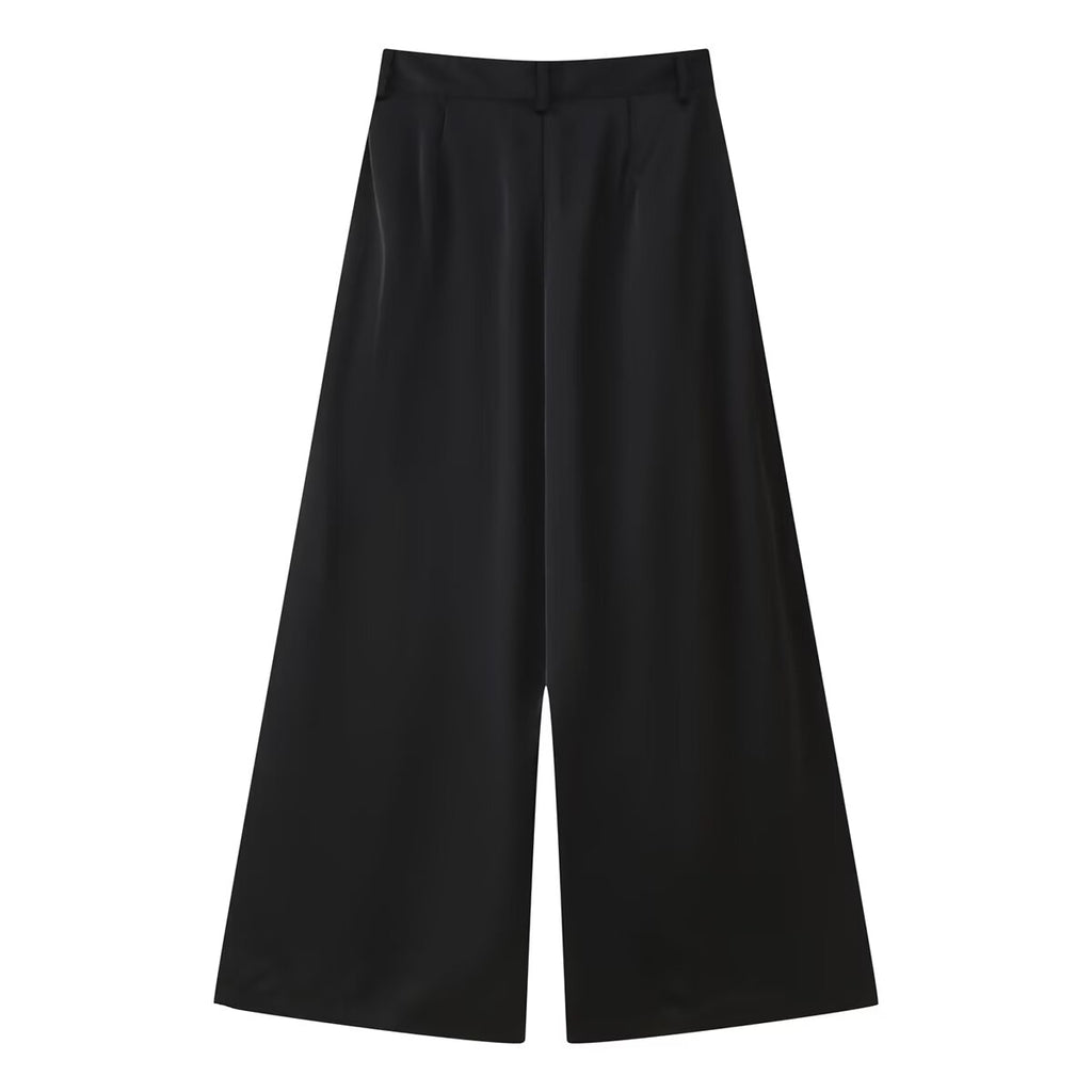 Women Clothing Spring Black Personalized Casual High Waist Drooping Straight Leg Trousers