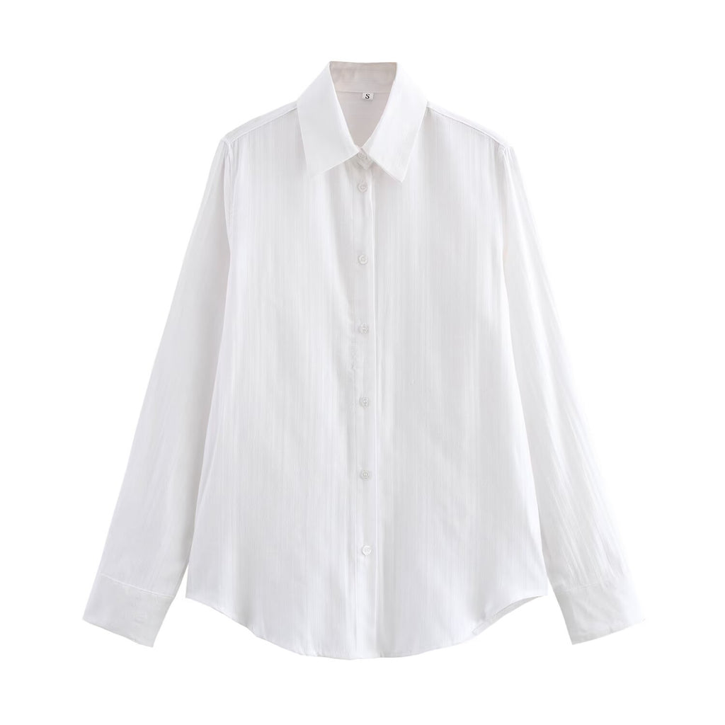 Women All Match Texture Minimalist Long Sleeve Collared Shirt