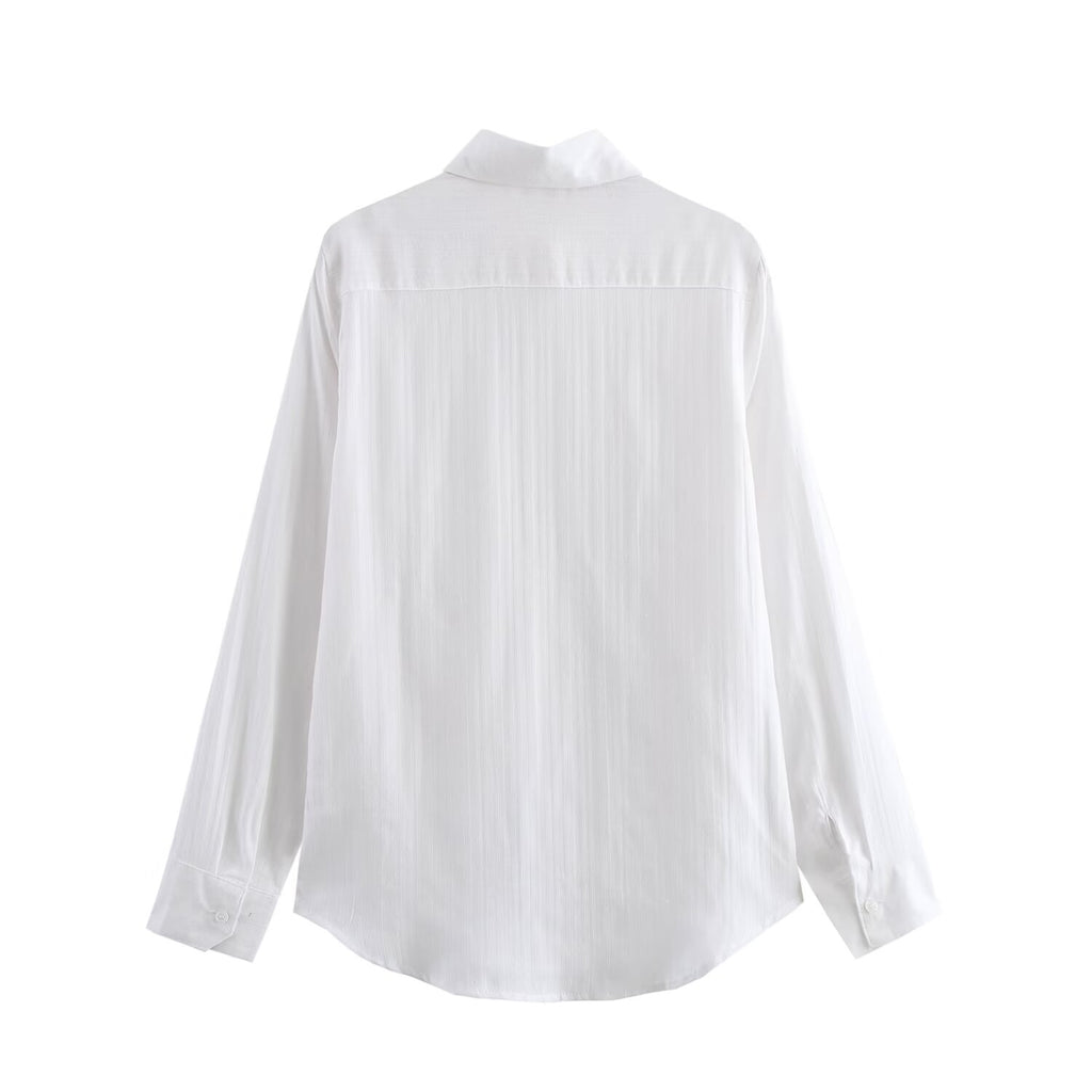 Women All Match Texture Minimalist Long Sleeve Collared Shirt