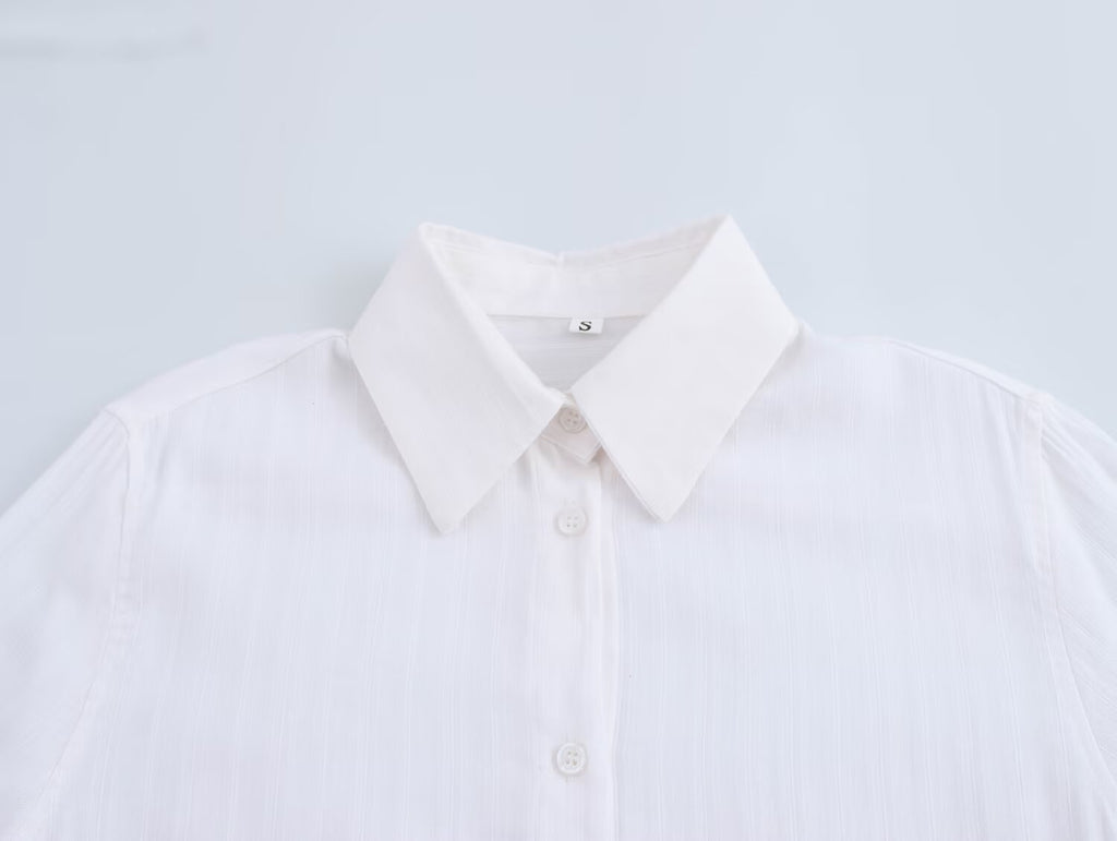 Women All Match Texture Minimalist Long Sleeve Collared Shirt