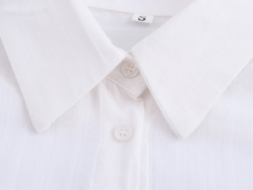 Women All Match Texture Minimalist Long Sleeve Collared Shirt