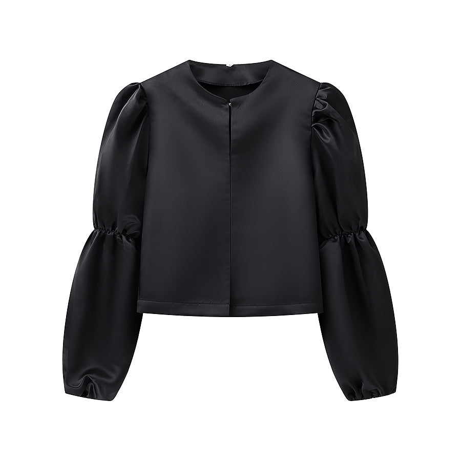 Spring Summer Women Casual round Neck Solid Color Comfort Puff Sleeve Short Blouses