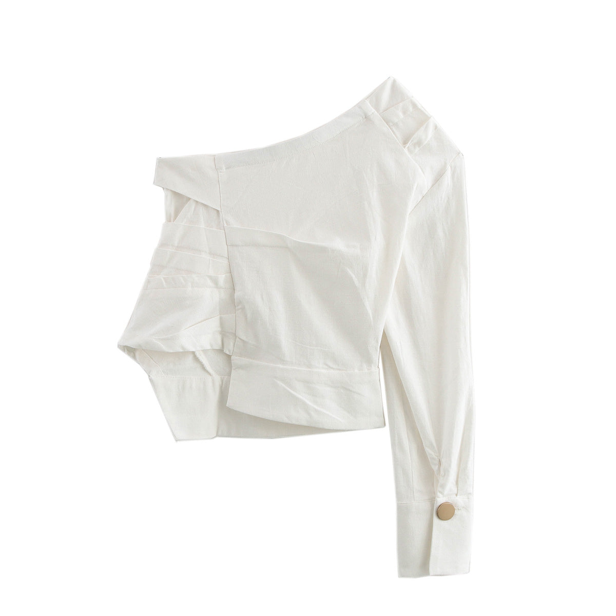 Spring Women Clothing Design Sexy Sexy Slim Asymmetric Imitation Linen One Shoulder Top