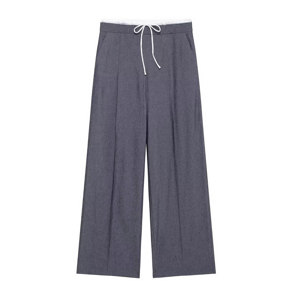 Spring Casual Double Layer Waist Wide Leg Pants