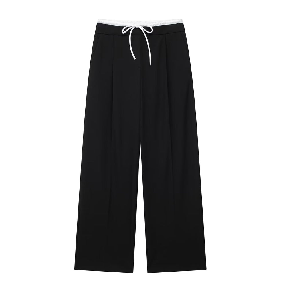 Spring Casual Double Layer Waist Wide Leg Pants