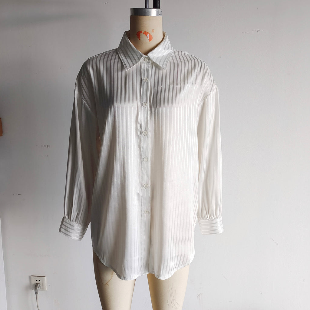 Summer Women White Silky Sunscreen Long Sleeve Loose Shirt Women