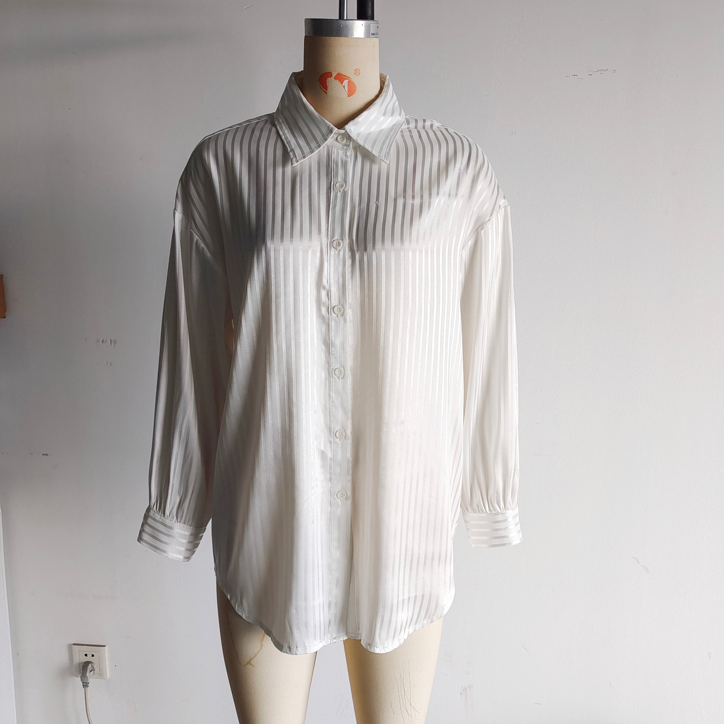 Summer Women White Silky Sunscreen Long Sleeve Loose Shirt Women