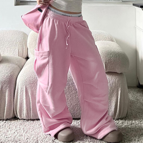 High Waist Drawstring Three Dimensional Workwear with Pocket Sweatpants Street Casual Trousers