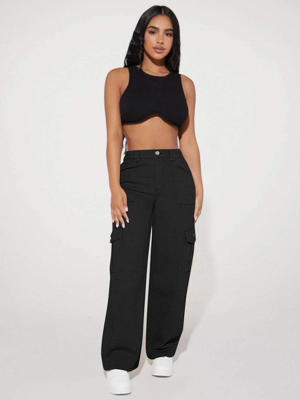 Summer Casual Pants Women Button High Waist Wide Leg Overalls Women Trousers