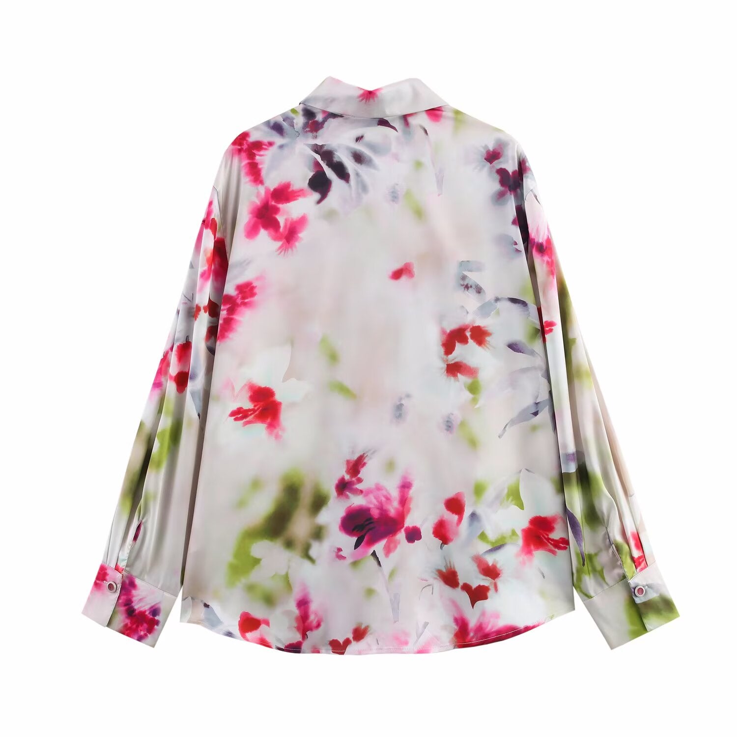Women Spring Floral Print Casual Satin Shirt