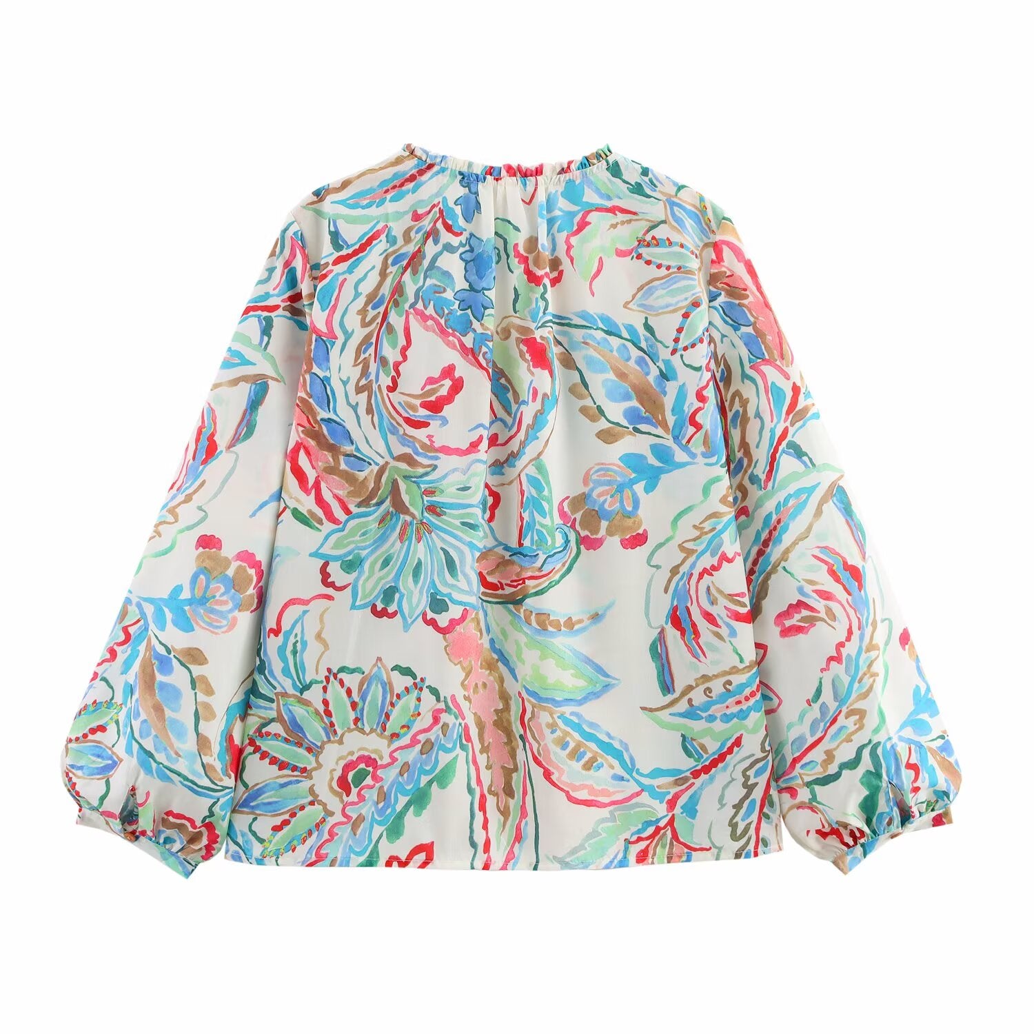 Spring Summer Women Clothing Casual Long Sleeve V neck Printed Poplin Shirt