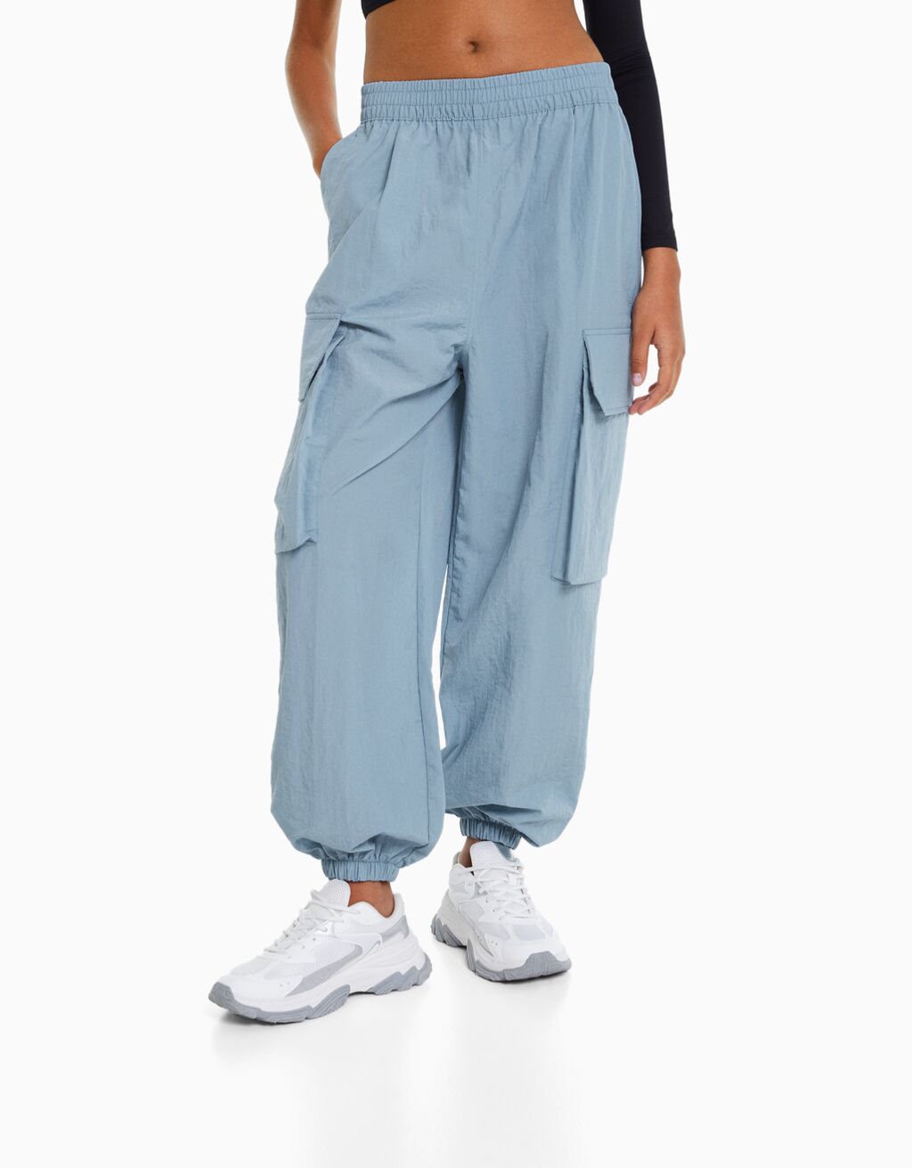 Spring Women Clothing Pocket Nylon Effect Tooling Jogger Pants