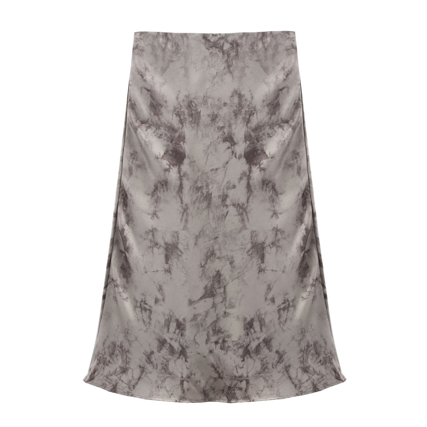 Spring Women Clothing Ink Fried Satin Diagonal Cut Skirt Midi Skirt