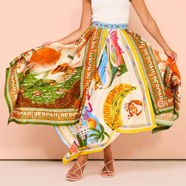 Spring Summer Random Printed Skirt Women Lace up Irregular Asymmetric Casual Vacation Skirt Women Clothing