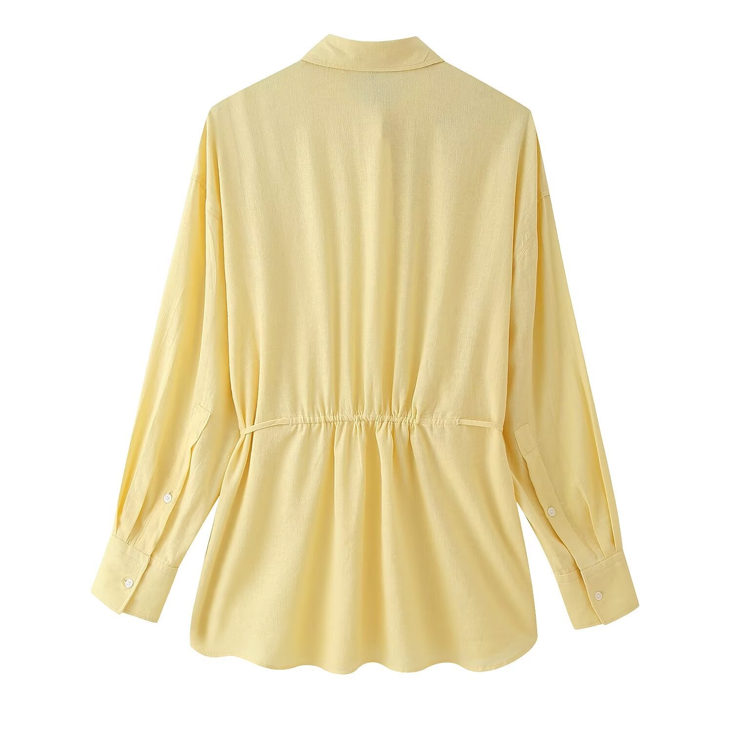 Summer Women Casual Simple Graceful Collared Long Sleeve Linen Loose Shirt