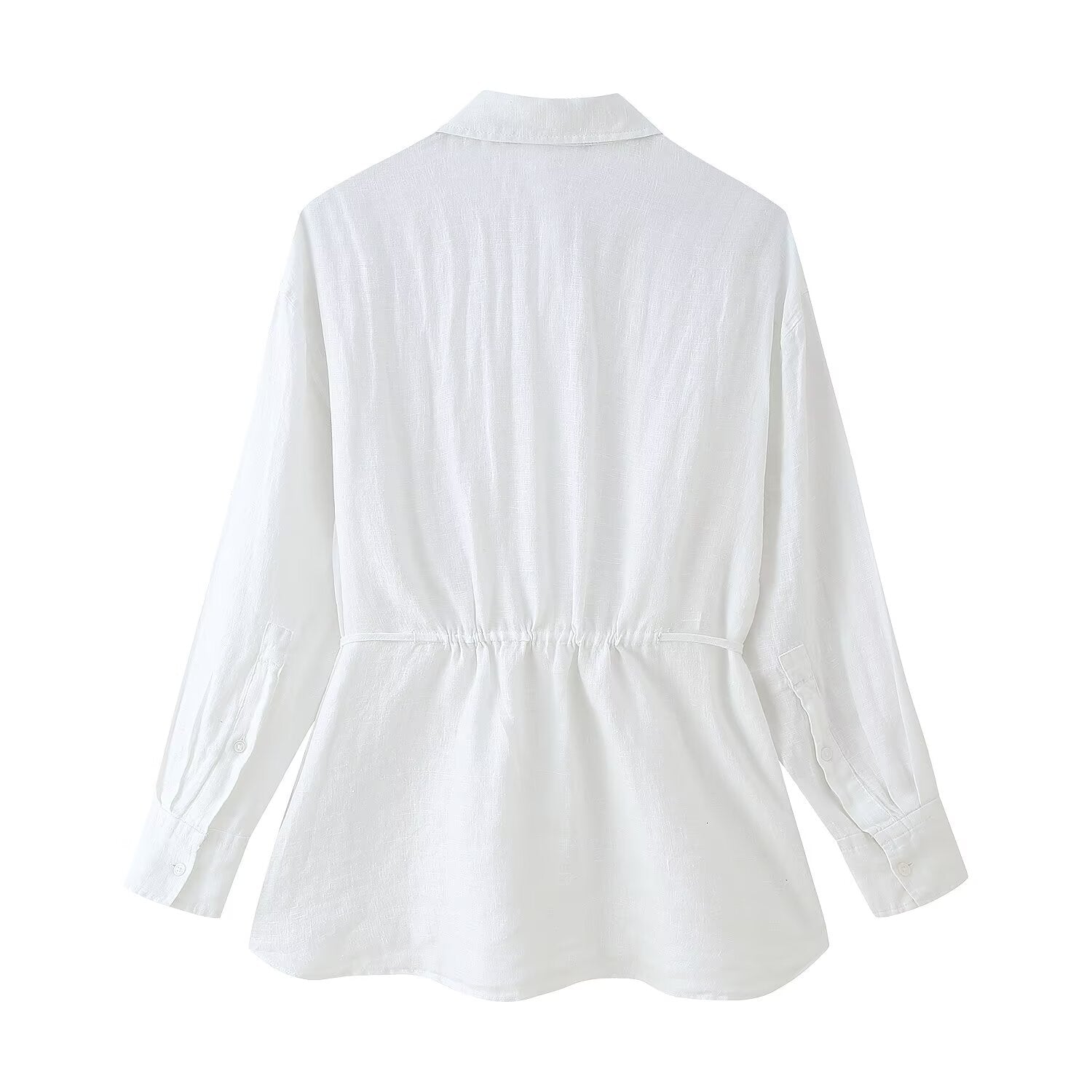 Summer Women Casual Simple Graceful Collared Long Sleeve Linen Loose Shirt