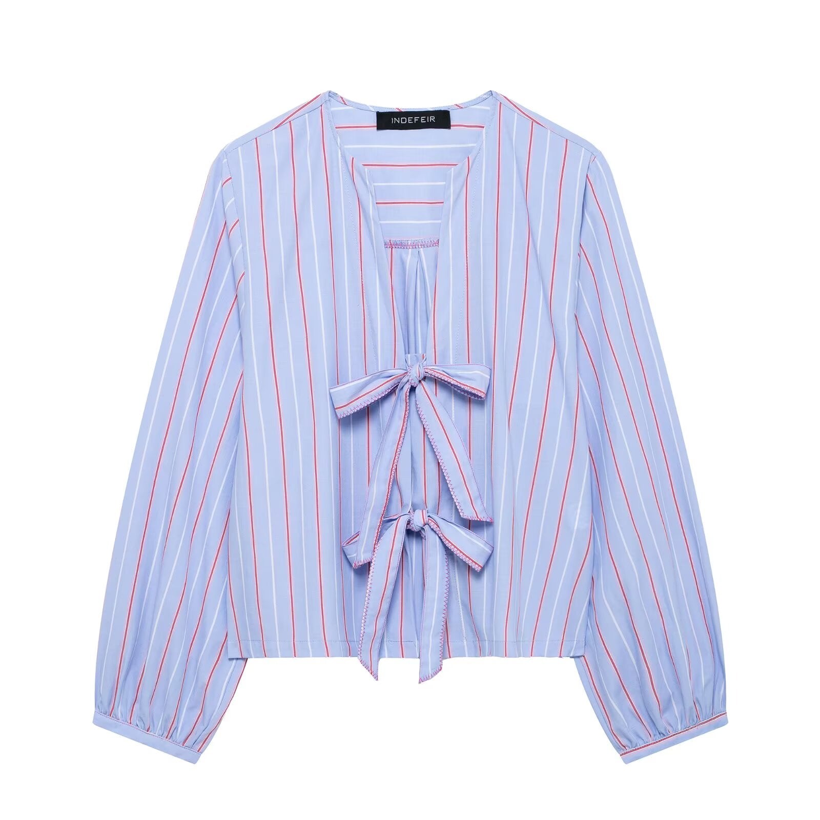 Spring Bowknot Decoration Striped Poplin Shirt