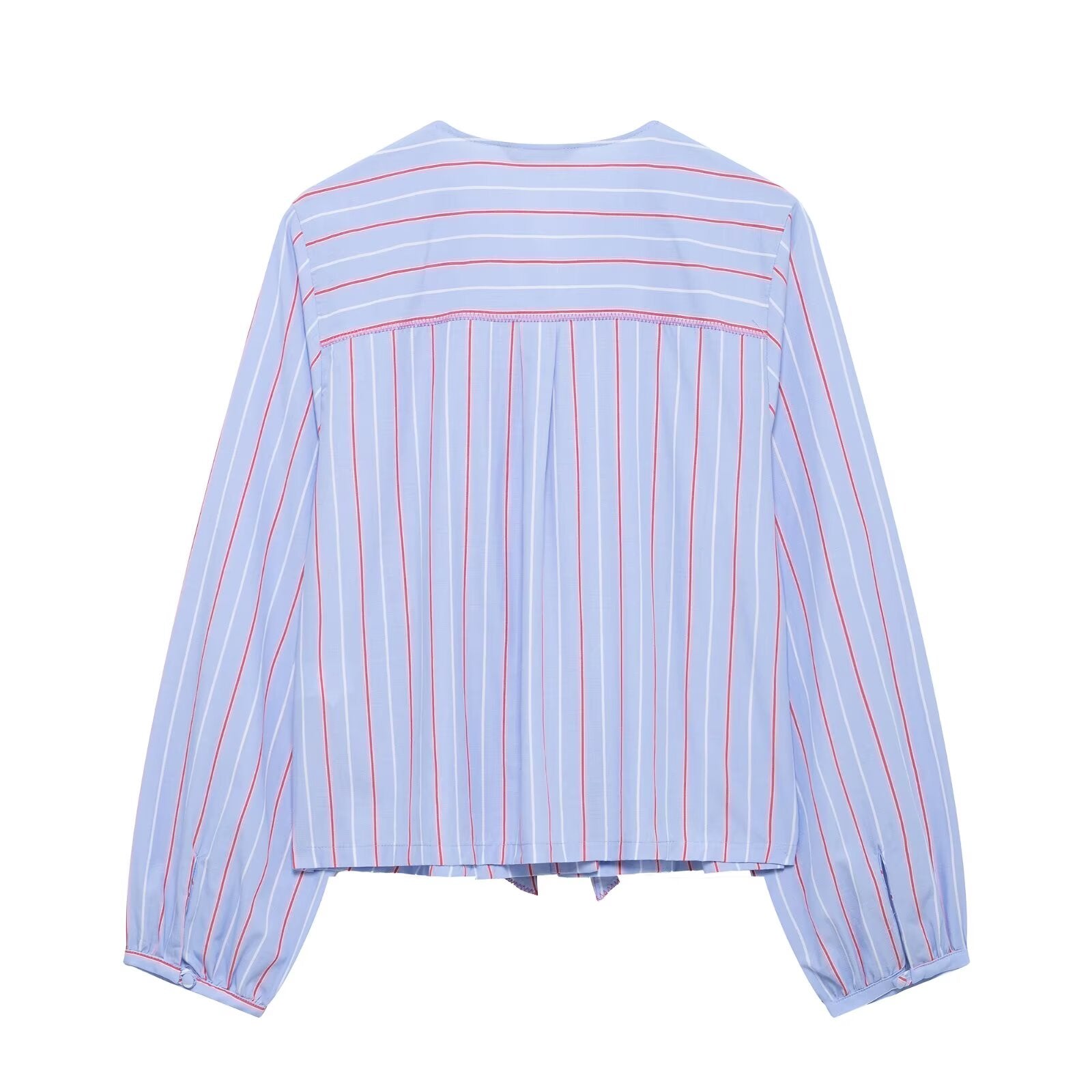 Spring Bowknot Decoration Striped Poplin Shirt
