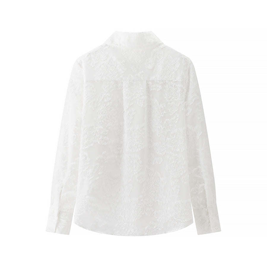 Spring Summer Women Casual Loose Simple Single Breasted Jacquard Long Sleeved Shirt