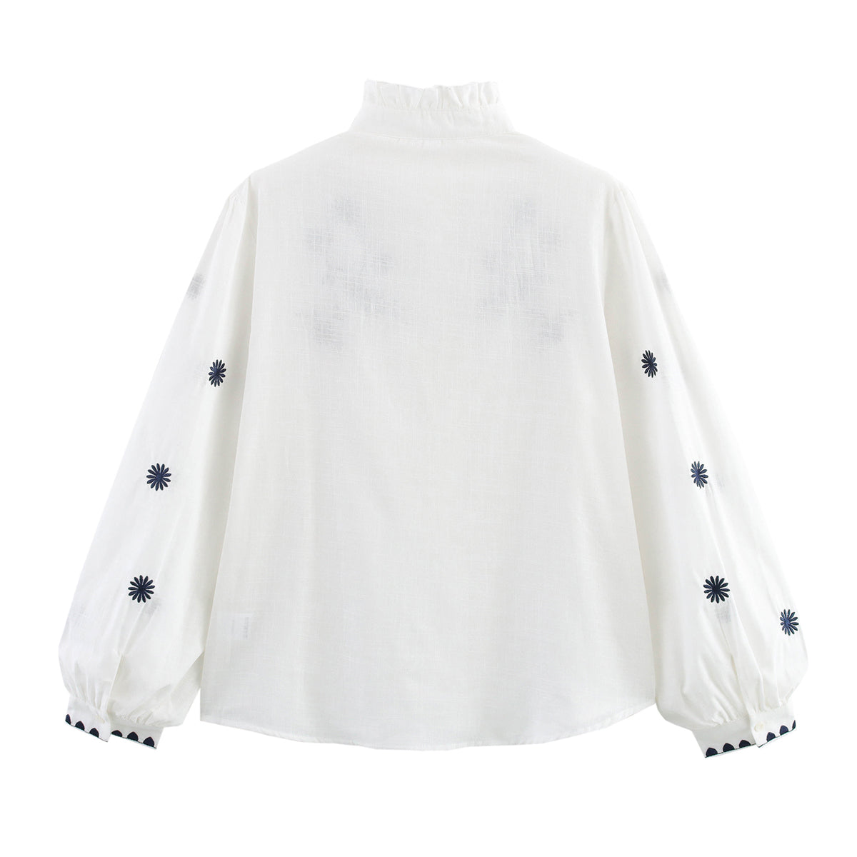Spring Autumn Embroidery Branch Floral Loose Collared Women Shirt Long Sleeve
