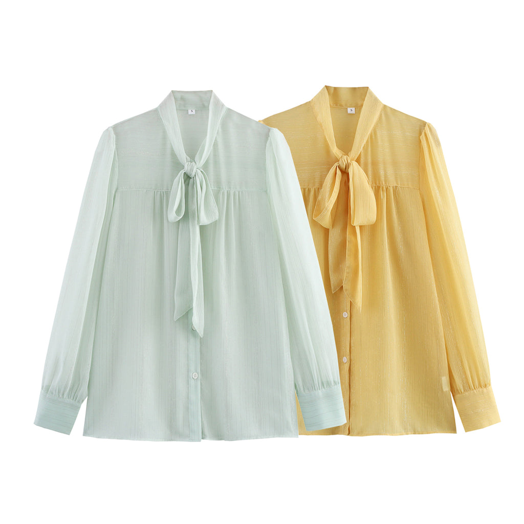 Spring Casual V neck Lace up Lightweight Elegant Shirt Top Women