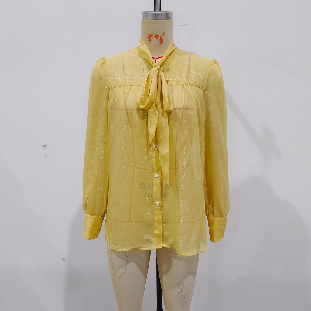 Spring Casual V neck Lace up Lightweight Elegant Shirt Top Women