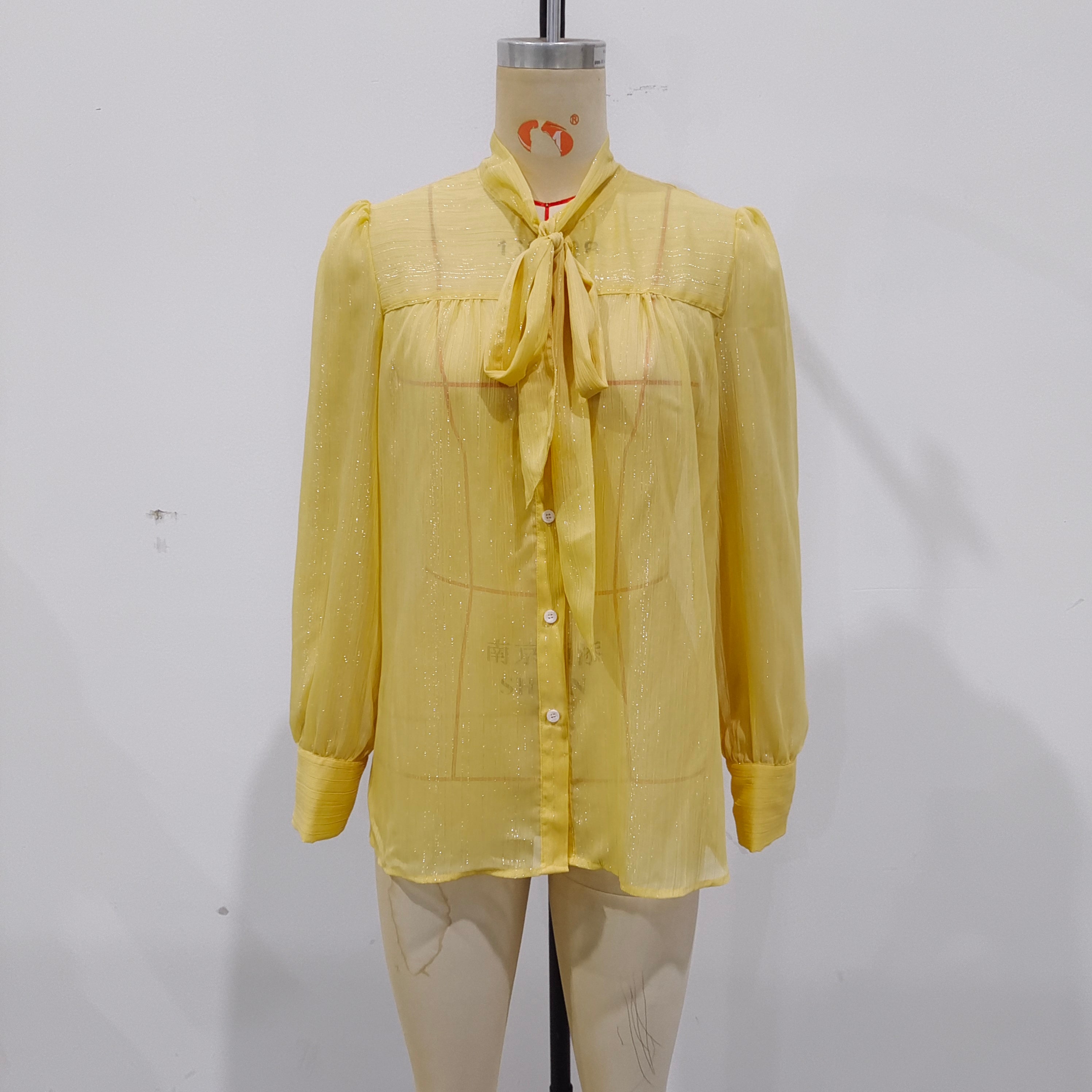 Spring Casual V neck Lace up Lightweight Elegant Shirt Top Women