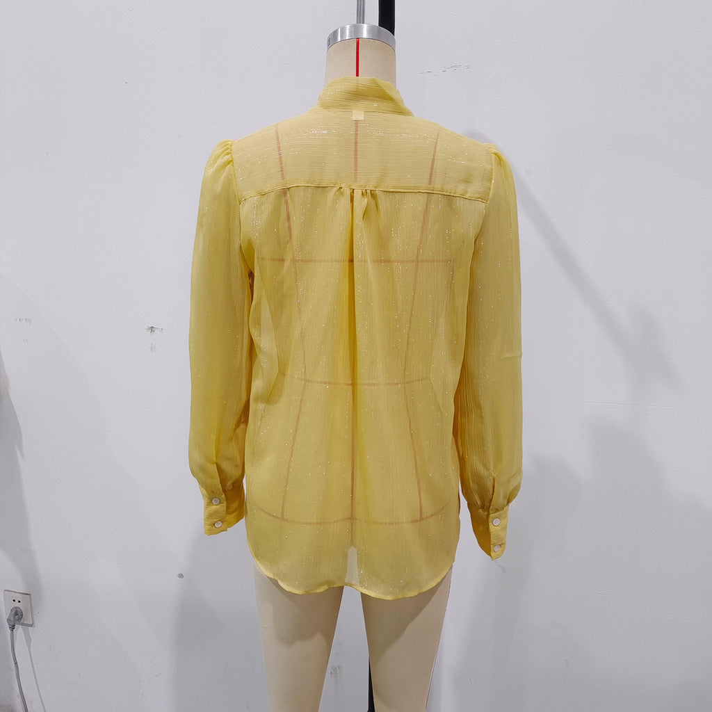 Spring Casual V neck Lace up Lightweight Elegant Shirt Top Women