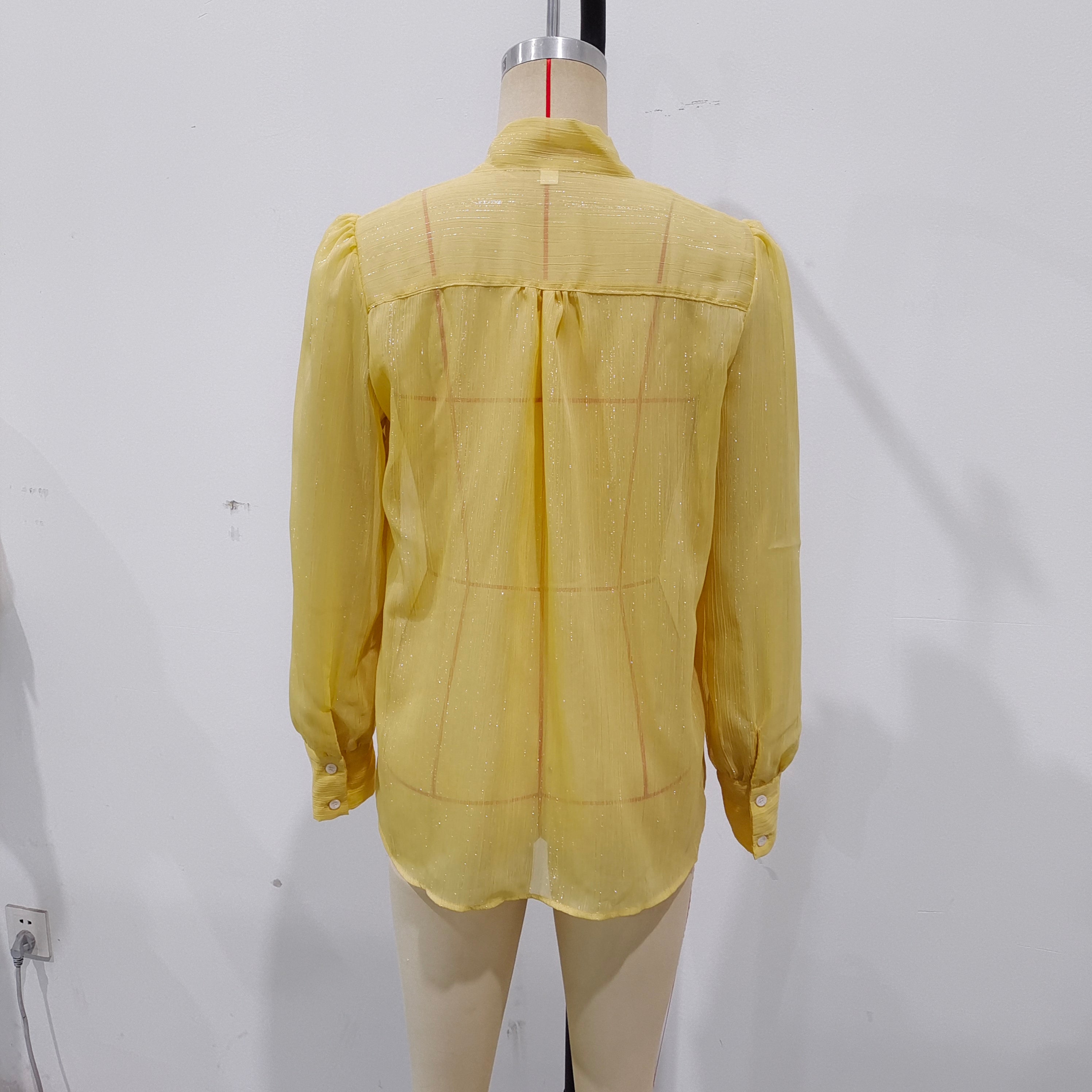 Spring Casual V neck Lace up Lightweight Elegant Shirt Top Women