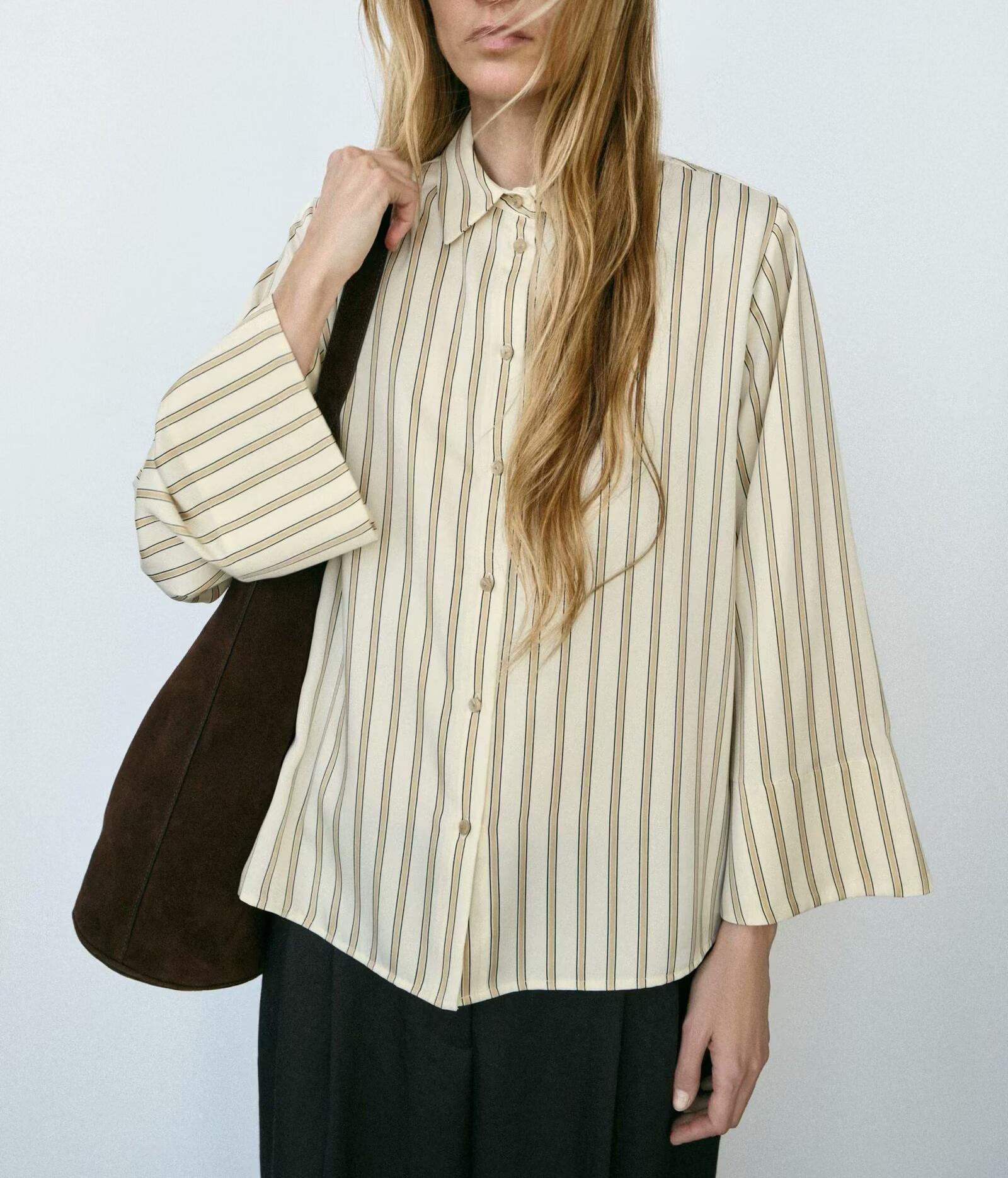 Women Wide Sleeve Striped Shirt