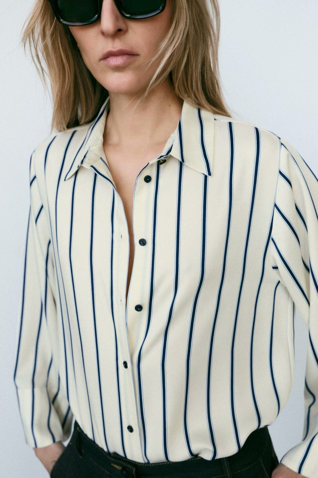 Women Wide Sleeve Striped Shirt