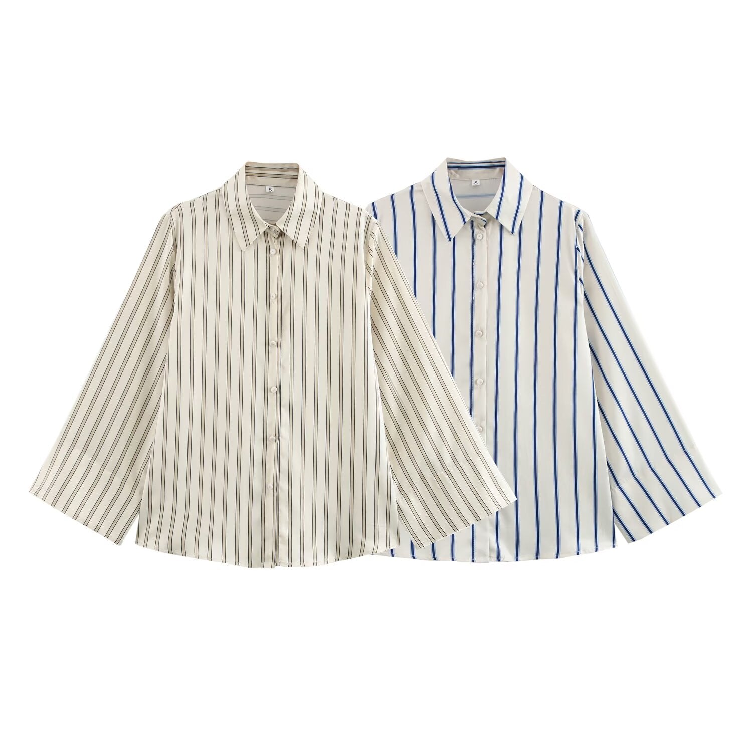 Women Wide Sleeve Striped Shirt