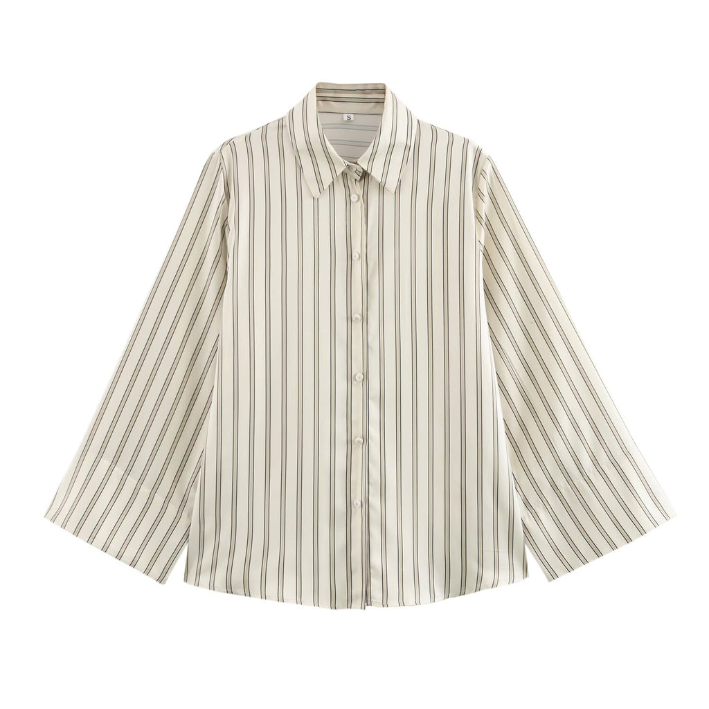 Women Wide Sleeve Striped Shirt
