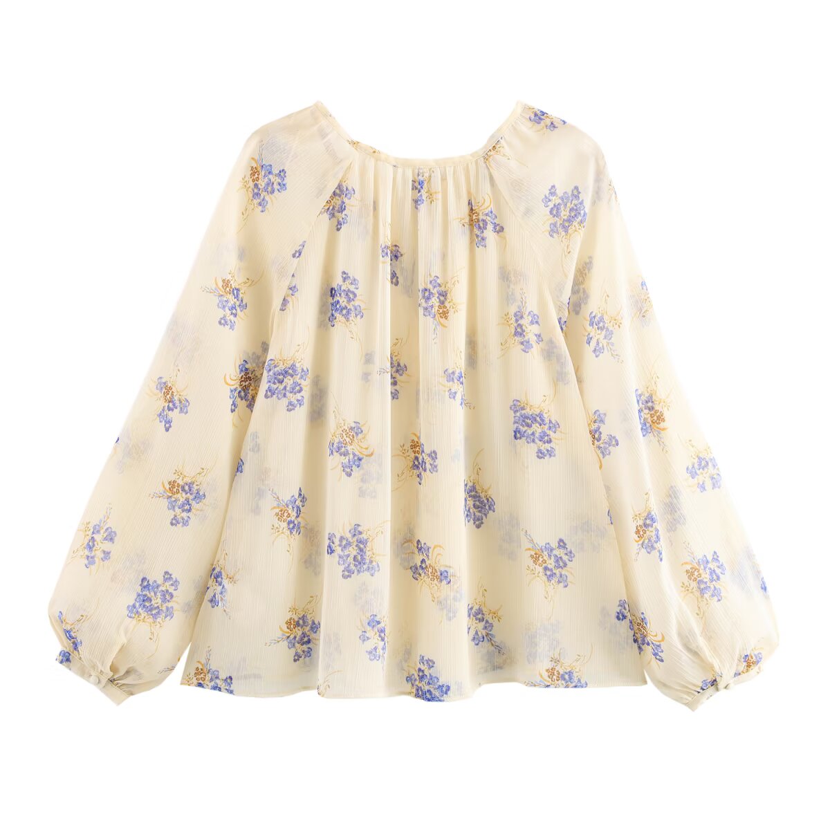 Spring Summer Women Casual Floral Print Translucent Shirt