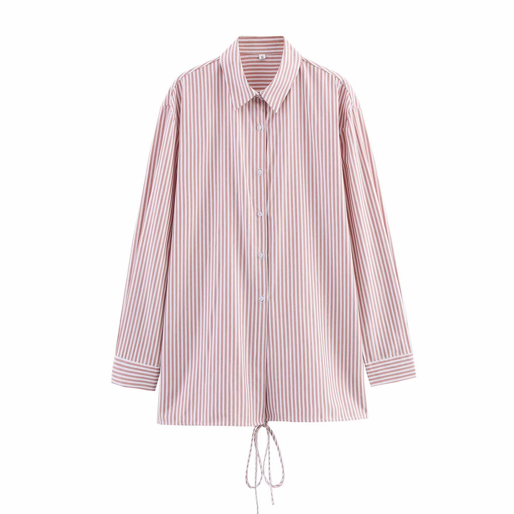 Spring Shirt Top Long Loose Casual Striped Minority