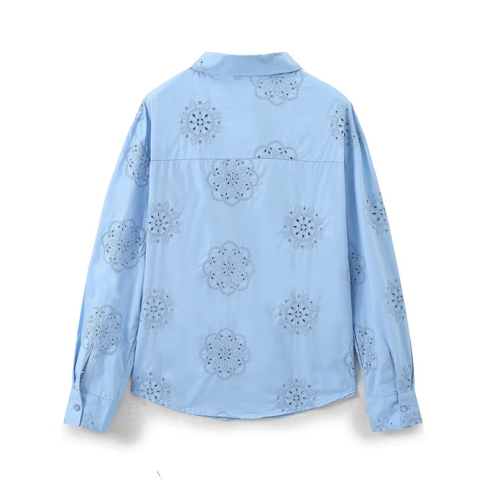 Women Clothing Top Product Embroidered Decorative Poplin Shirt