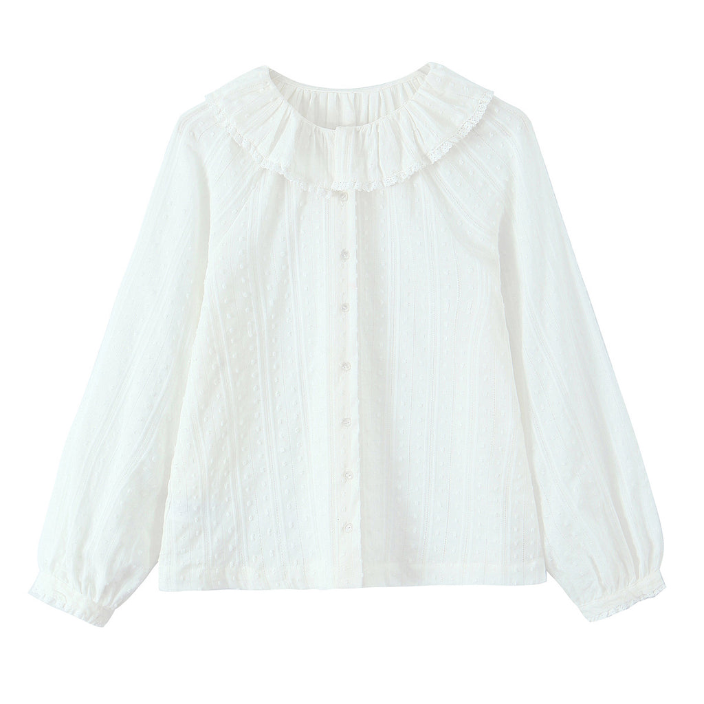 Summer French Simplicity Doll Collar Loose All Match Long Sleeve White Shirt Top