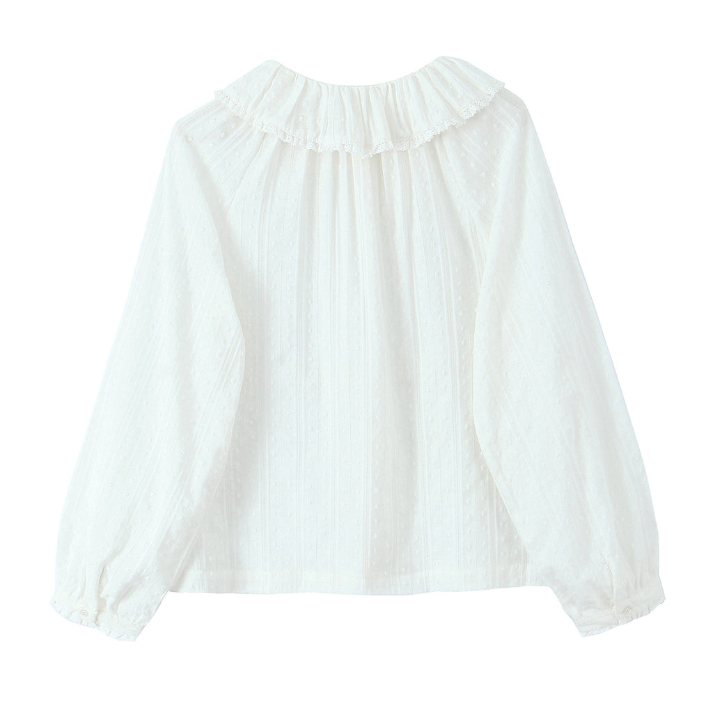 Summer French Simplicity Doll Collar Loose All Match Long Sleeve White Shirt Top