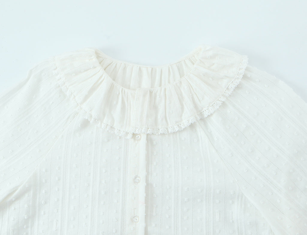 Summer French Simplicity Doll Collar Loose All Match Long Sleeve White Shirt Top
