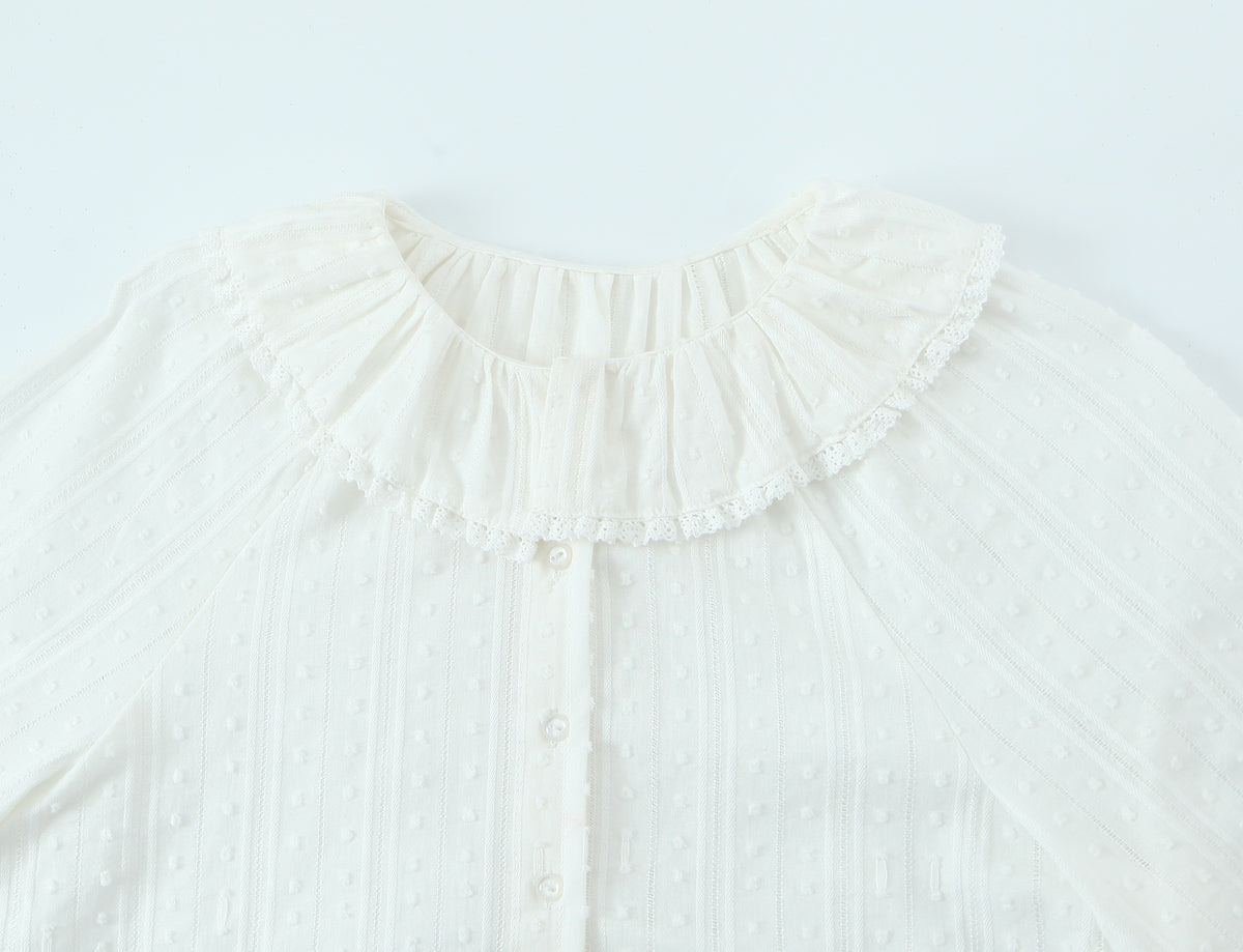 Summer French Simplicity Doll Collar Loose All Match Long Sleeve White Shirt Top