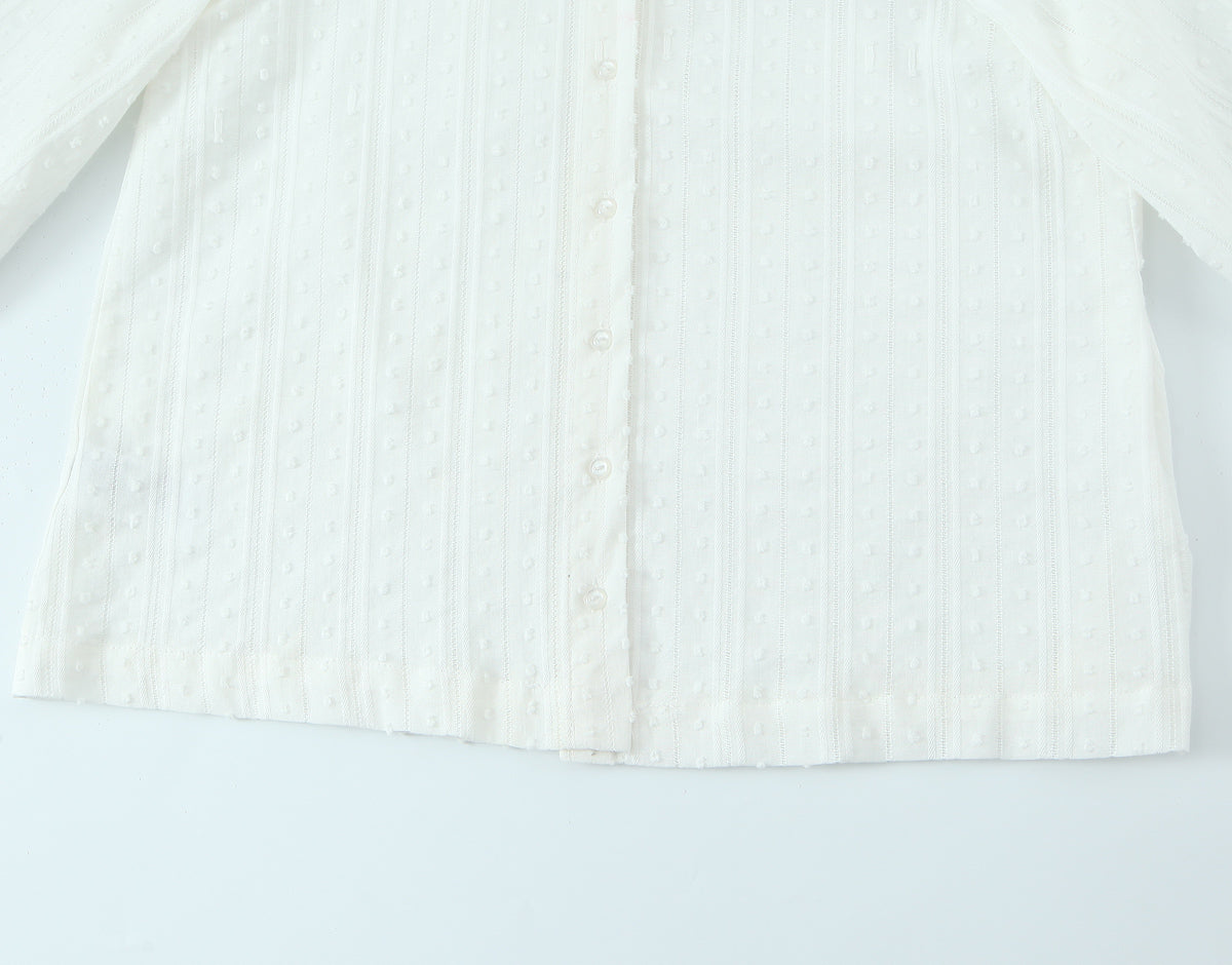 Summer French Simplicity Doll Collar Loose All Match Long Sleeve White Shirt Top