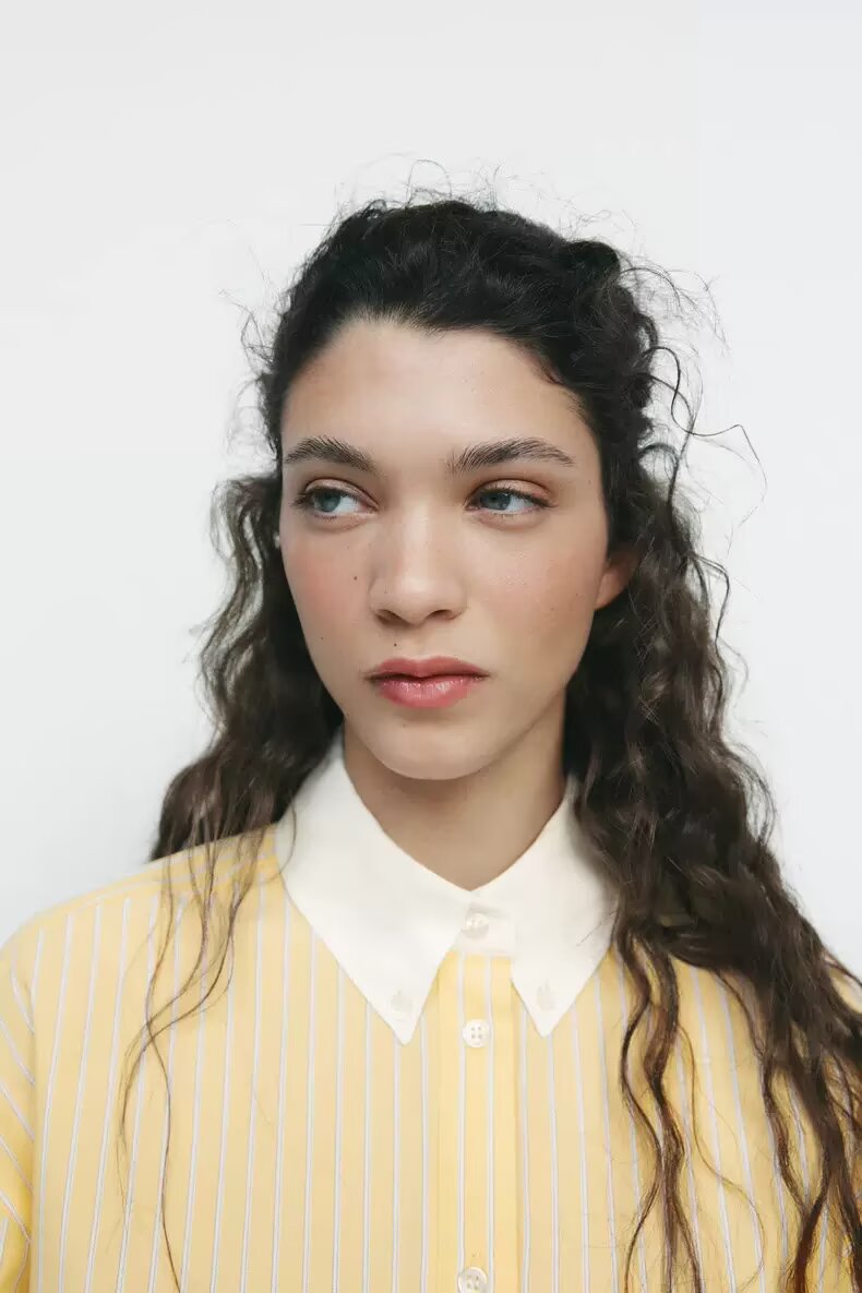 Spring Women Clothing Office Loose All Matching Striped Poplin Collared Long Sleeve Shirt