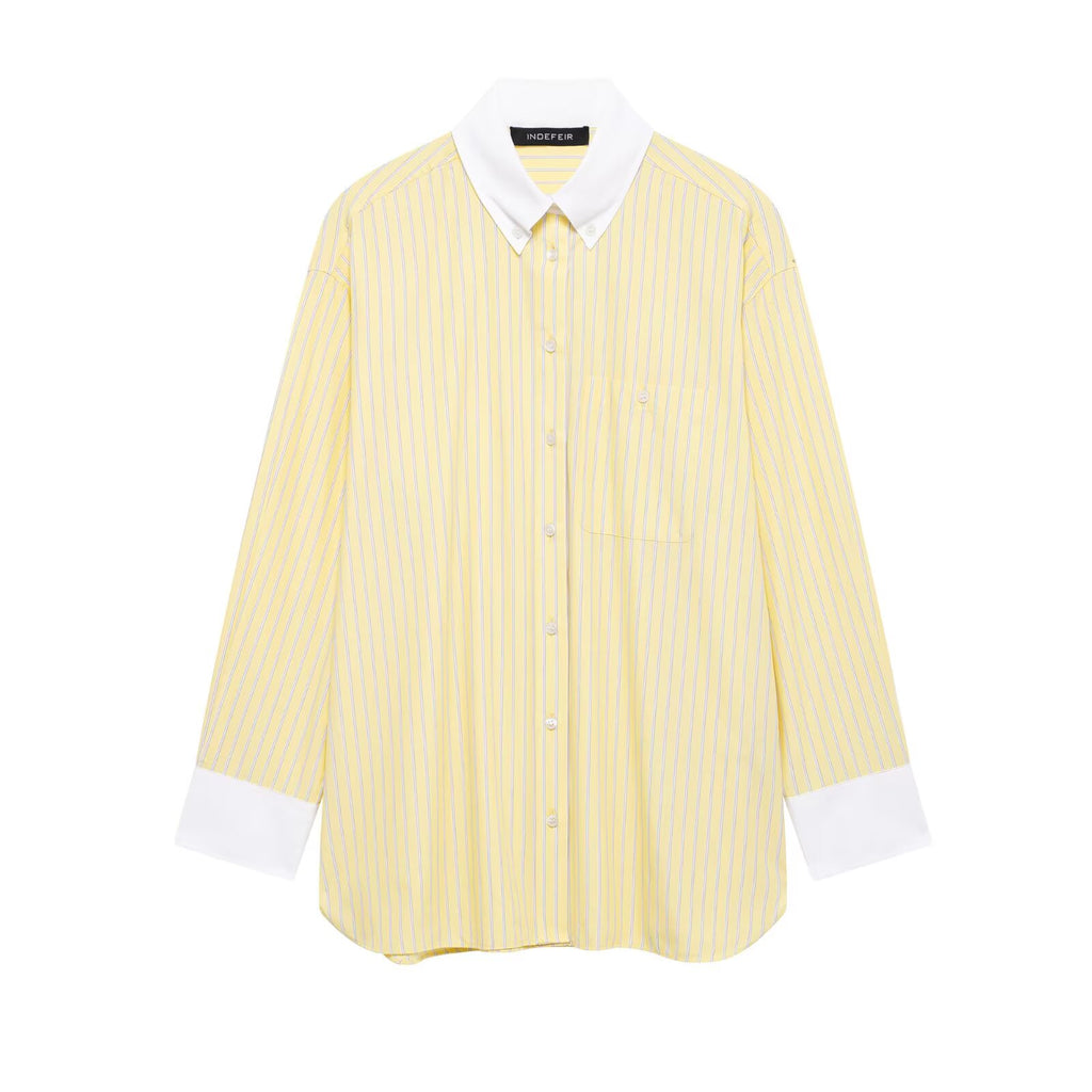 Spring Women Clothing Office Loose All Matching Striped Poplin Collared Long Sleeve Shirt