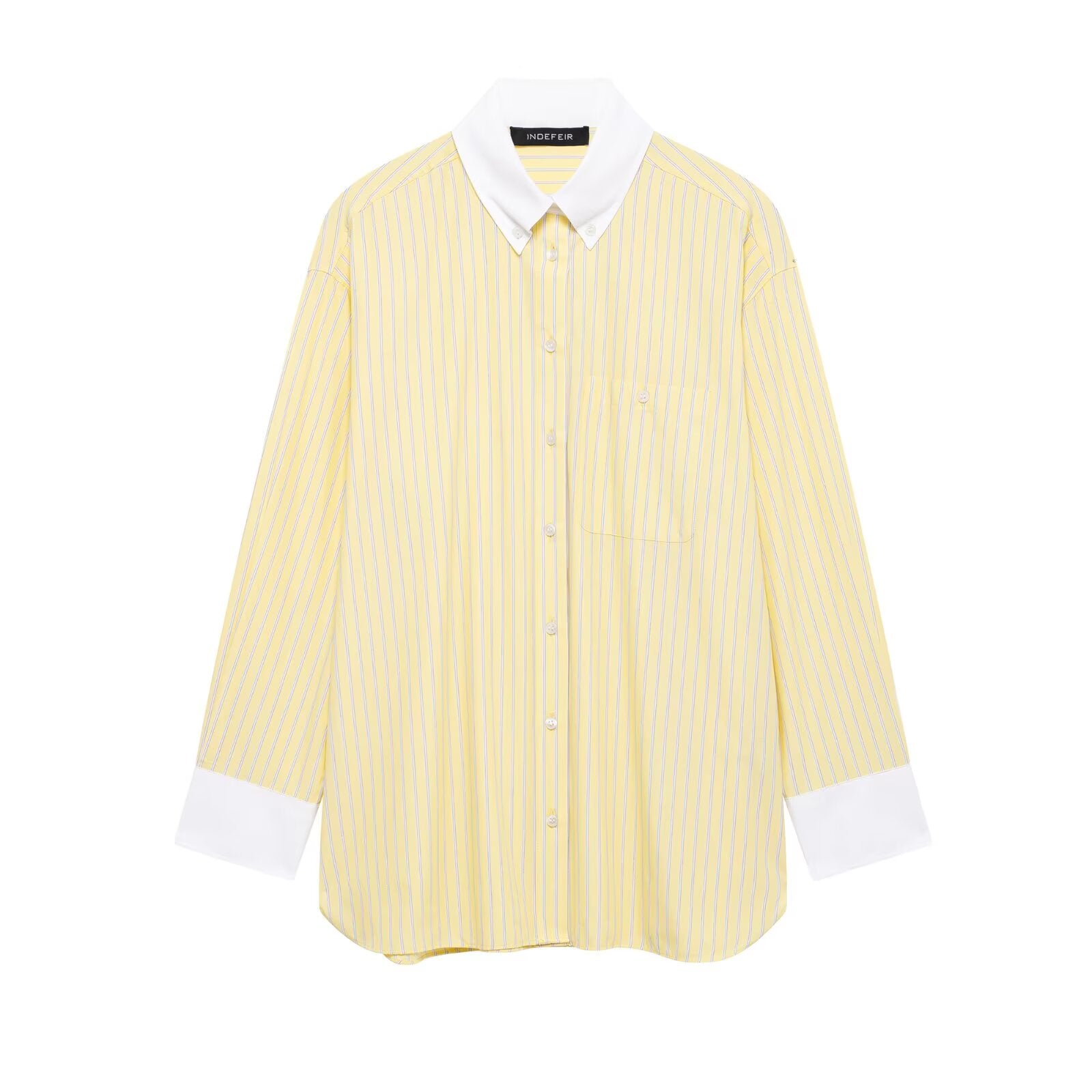 Spring Women Clothing Office Loose All Matching Striped Poplin Collared Long Sleeve Shirt